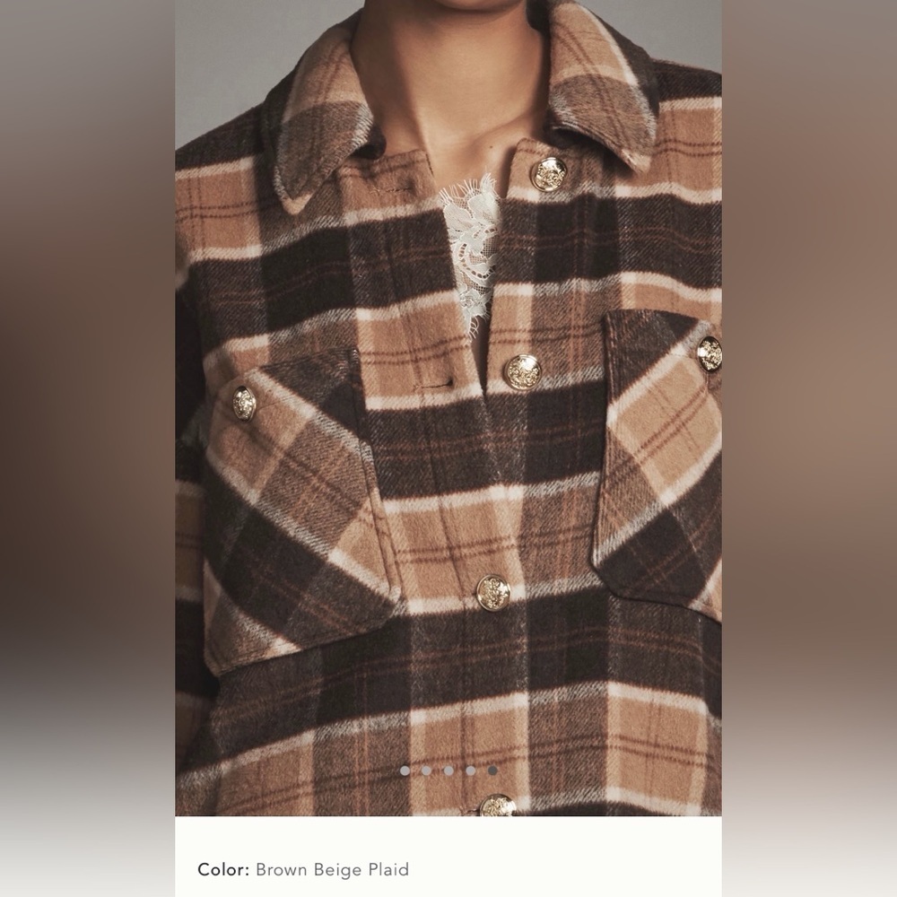 NWT new small Anthropologie avec les filles Plaid Button jacket shacket brown - Picture 10 of 16